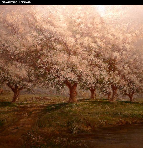 Verner Moore White Typical Verner Moore White oil painting on canvas of apple blossoms